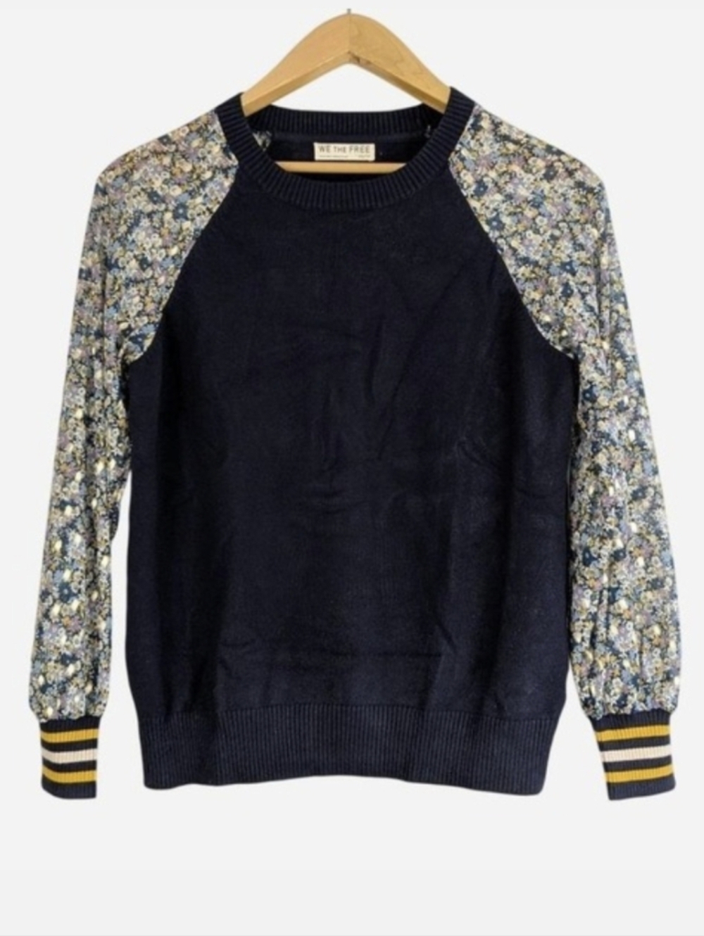 We The Free Free People Floral Raglan Contrast Sleeve Sweater XS